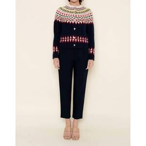NEW FORE COLLECTION fair isle knit sweater cardigan in black multi